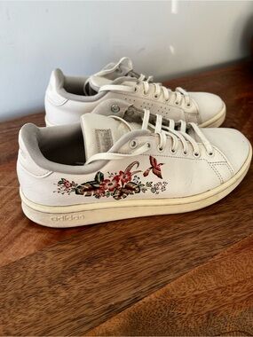 adidas White Sneakers with Colorful Floral & Butterfly Accent